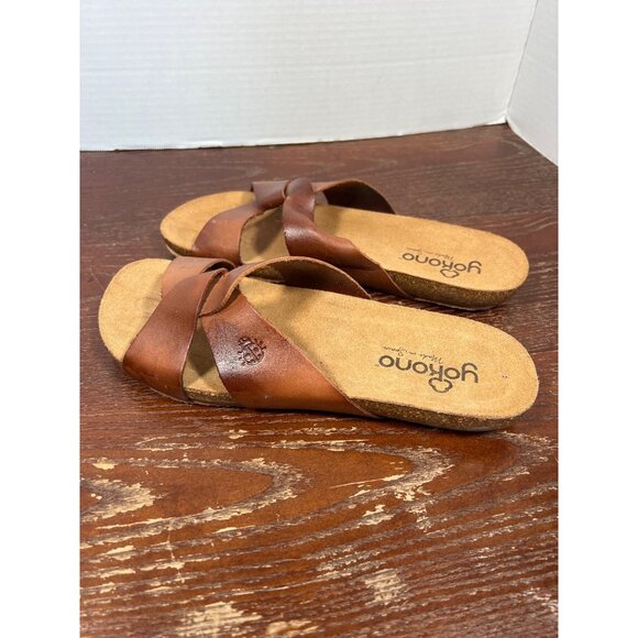 Yokono Womens Brown Leather Sandals With Cork Sole Slip-On Size 8 - Picture 2 of 5